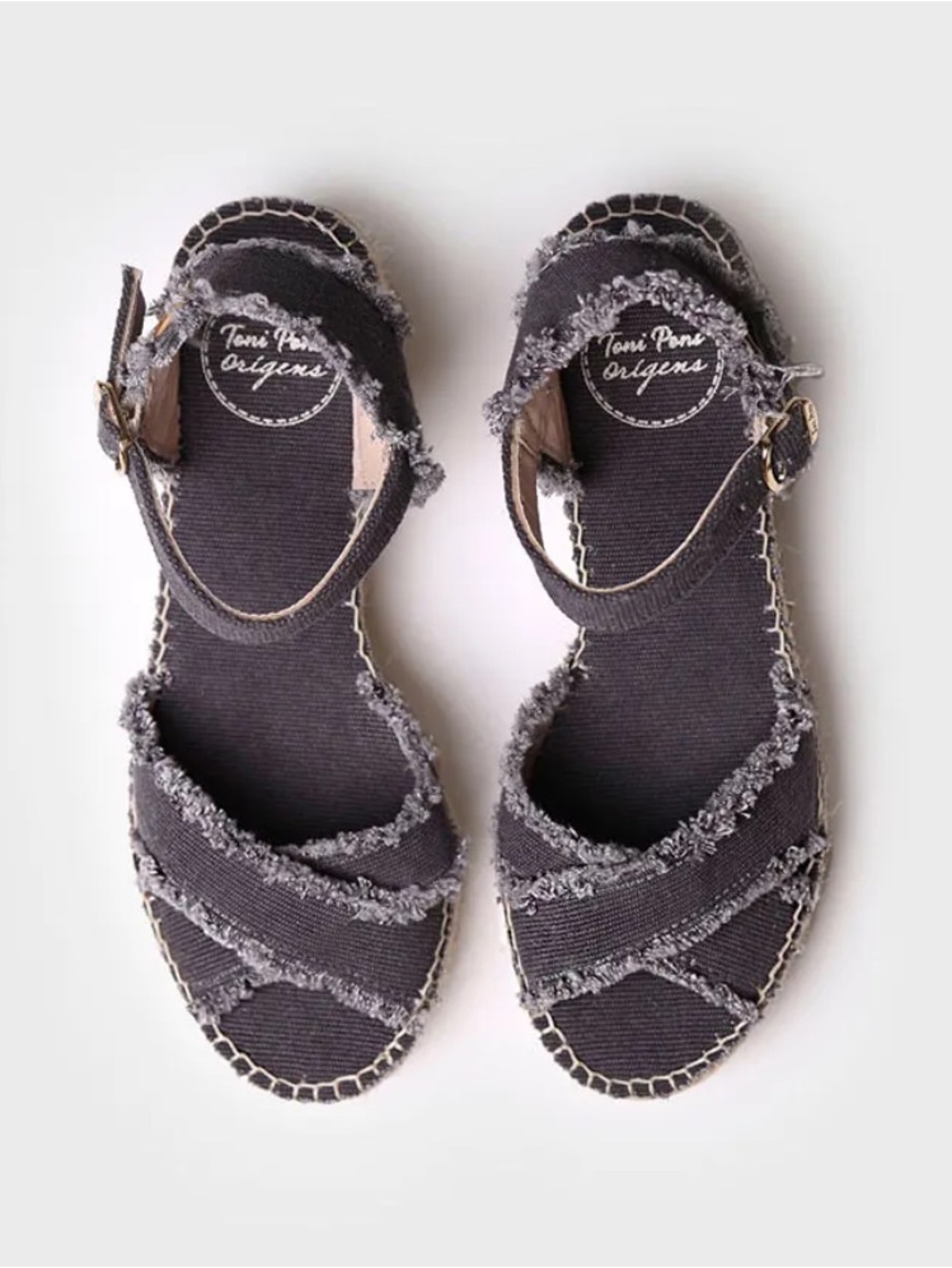 Toni Pons Espadrille Sandals Block Heel Open Toe Dark Blue Denim Size 9 (40) NEW